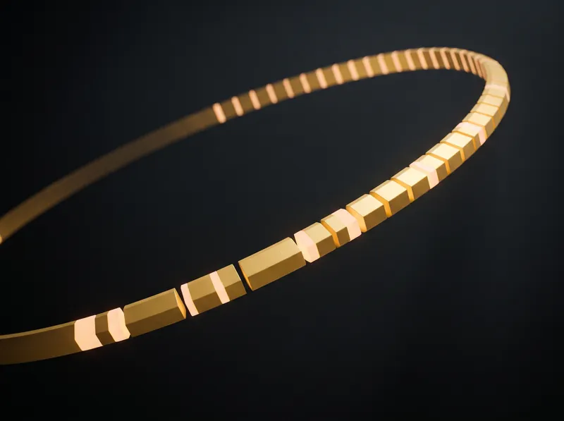 A ribbon of gold light dividing into evenly spaced frames